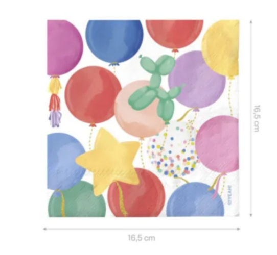 Servilleta papel 2C GLOBOS 33x33 cm (20 uds)